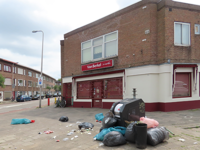 915037 Afbeelding van het losse afval geplaatst bij de ondergrondse container op de hoek van de Laan van Nieuw Guinea ...